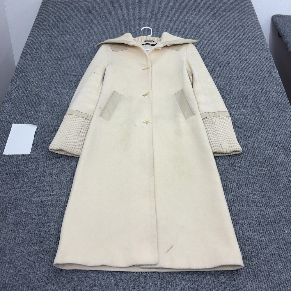 Mackage Coat Womens S Cream Wool Cashmere Leather Trim Ribbed Cuff Luxury Style